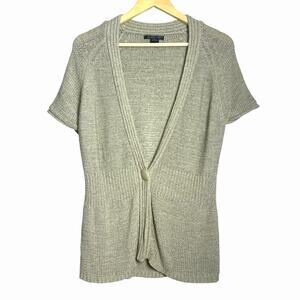 AUGUST SILK Tan Beige Short Sleeved Sweater Cardigan, Size L